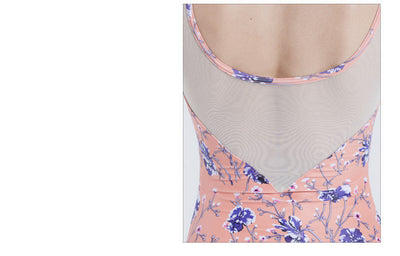 Enterizo Ballet Mujer con Paneles de Malla Estampado Manga Corta - Image 7