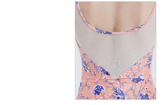 Enterizo Ballet Mujer con Paneles de Malla Estampado Manga Corta - Image 7