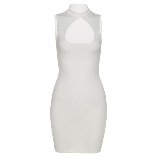 Vestido Sexy Ajustado sin Mangas con Cuello Redondo y Aberturas