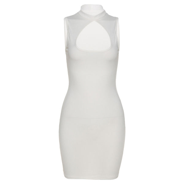 Vestido Sexy Ajustado sin Mangas con Cuello Redondo y Aberturas