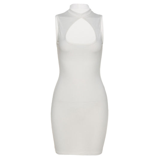 Vestido Sexy Ajustado sin Mangas con Cuello Redondo y Aberturas