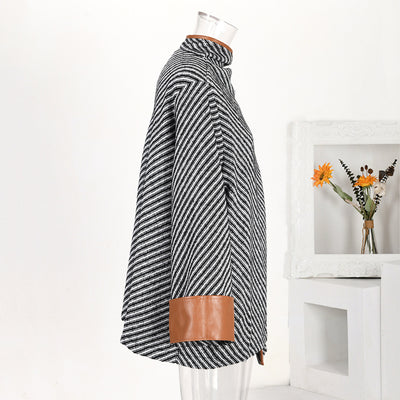 Abrigo de Lana Rayado con Cuello Maillard para Otoño e Invierno - Image 3