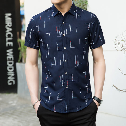 Camisa Estampada de Manga Corta para Hombre Talla Grande