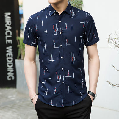 Camisa Estampada de Manga Corta para Hombre Talla Grande