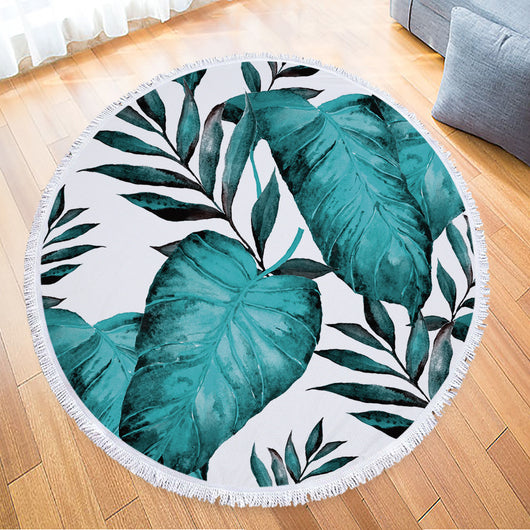 Toalla Redonda de Microfibra con Estampado de Hojas Tropicales - Image 14