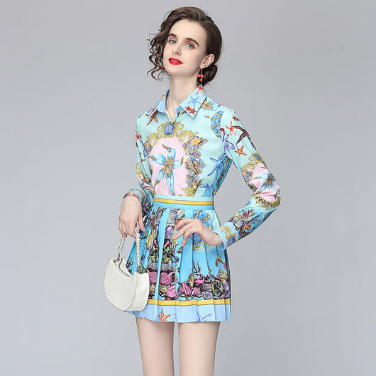 Conjunto Elegante para Mujer: Blusa Estampada y Falda Plisada - Image 14