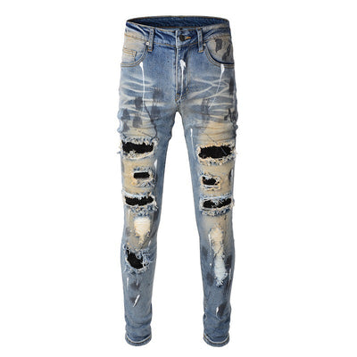 Jeans Vintage con Parches de Strass y Tinta Splash - Estilo Europeo Americano