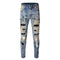 Jeans Vintage con Parches de Strass y Tinta Splash - Estilo Europeo Americano
