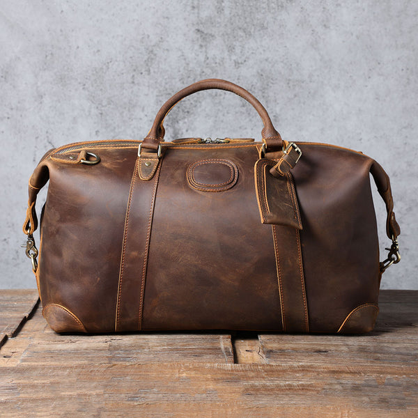 Bolsa de Viaje de Cuero Genuino Estilo Retro con Gran Capacidad para Hombre