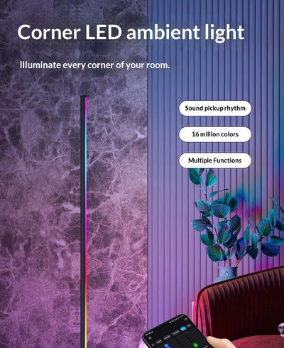 Lámpara de Piso Ambiental RGB con Bluetooth para Dormitorio - Image 15