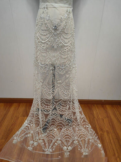 Vestido de Novia con Encaje de Lentejuelas y Perlas Efecto Onda - Image 4