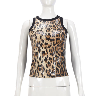 Chaleco Cropped sin Mangas con Lentejuelas y Estampado Leopardo - Image 36