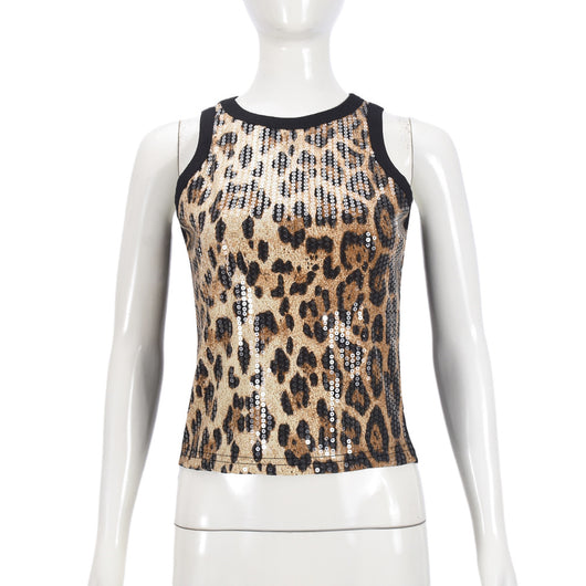 Chaleco Cropped sin Mangas con Lentejuelas y Estampado Leopardo - Image 36