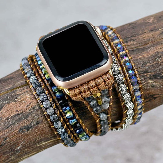Pulsera Envolvente de 5 Capas Ónix Desgastado con Correa Trenzada Boho - Image 5