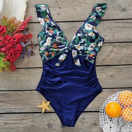 Traje de Baño Mujer Halter con Volantes y Estampado Minimalista - Image 7