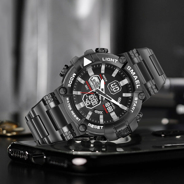 Reloj Deportivo Inteligente de Acero Inoxidable con Doble Pantalla y Luz Nocturna