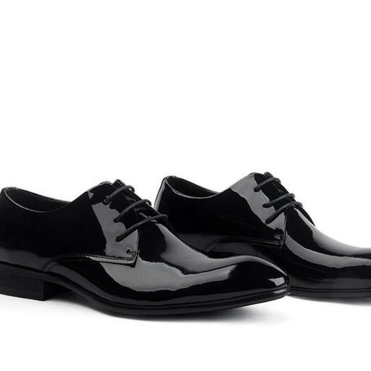 Zapatos de Novio Charol Negro Punta Aguda con Cordones
