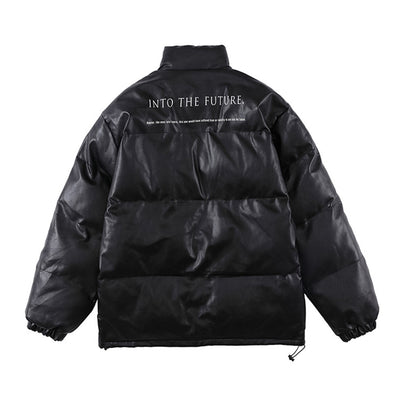 Chaqueta Acolchada de Piel Sintética con Cuello Alto para Hombre - Image 5