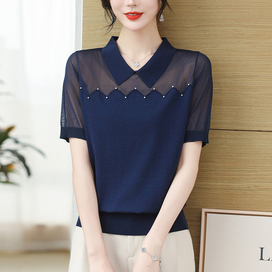 Camiseta Fresca de Seda Helada para Verano - Manga Corta Mujer