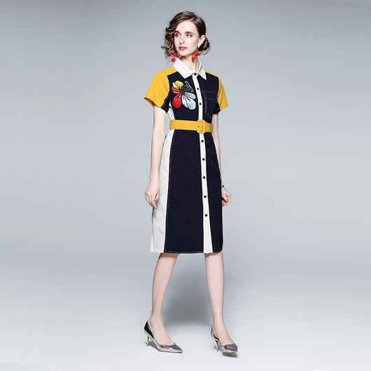 Vestido Camisero con Bordado y Cuello Solapa - Image 4