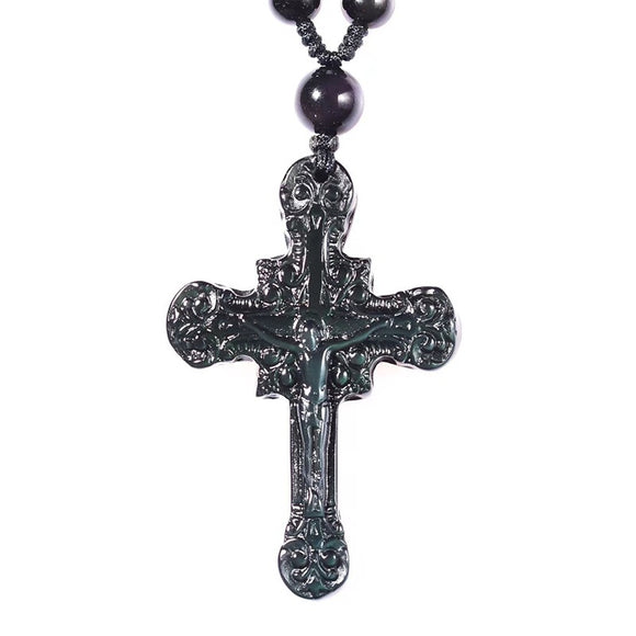 Cruz de Obsidiana Arcoíris Mexicana Natural