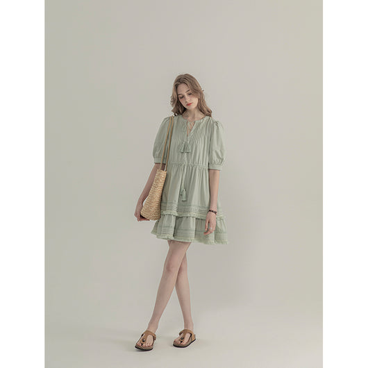 Vestido Clásico de Manga Corta y Cuello Redondo - Image 3