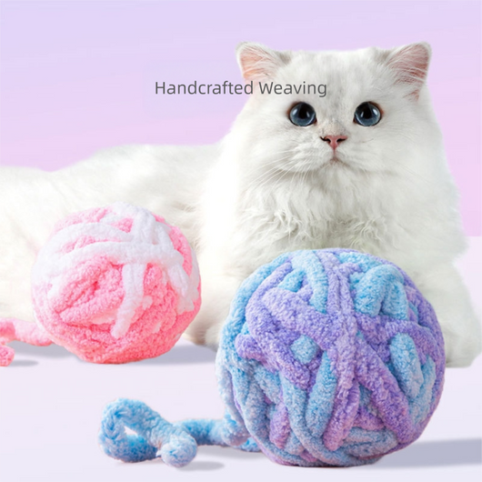 Pink and purple striped plush cat toy ball, made from chunky yarn, designed for silent play and chewing. - Image 19