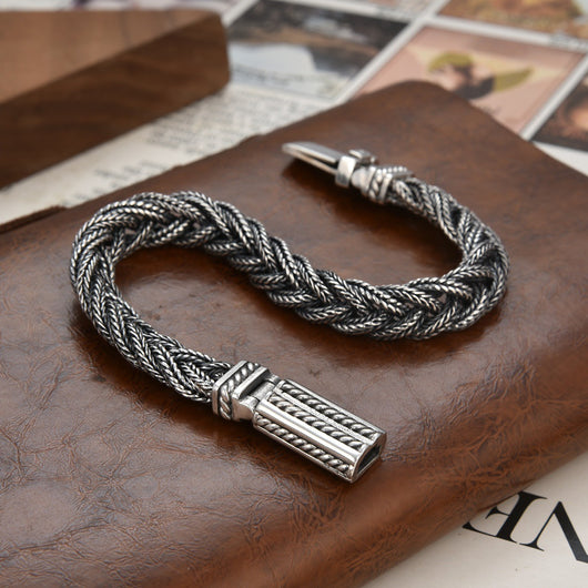 Pulsera Tejida de Plata Esterlina con Patrón de Seguridad para Hombre - Image 3