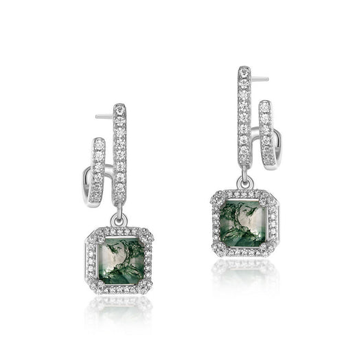 Aretes de Plata S925 con Ágata Musgo Verde - Diseño Botánico Elegante - Image 4