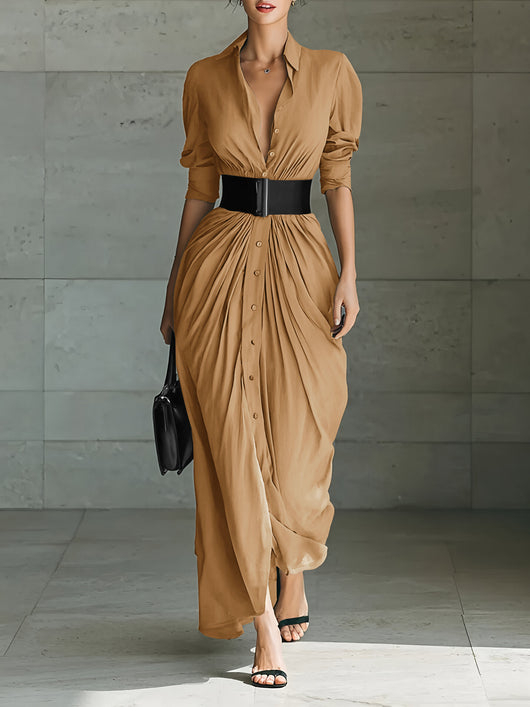 Vestido Camisero Elegante con Solapa y Cinturón - Image 14