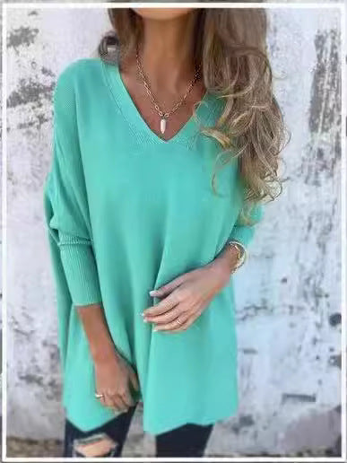 Blusa Larga Tejida Cuello V Suelta para Mujer - Image 3
