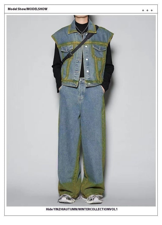 Conjunto Denim Degradado Distressed con Chaleco Spray Color - Image 13