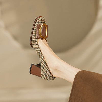 Tacones Altos Marrón con Moño Metálico para Mujer - Image 3