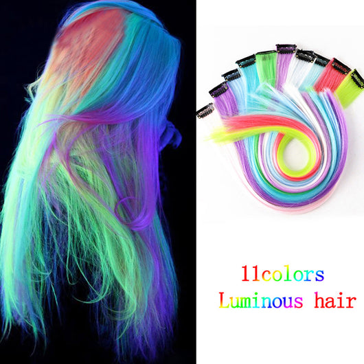 Extensión de Cabello Luminoso con Clip - Mechón Arcoíris 50 CM sin Rastro