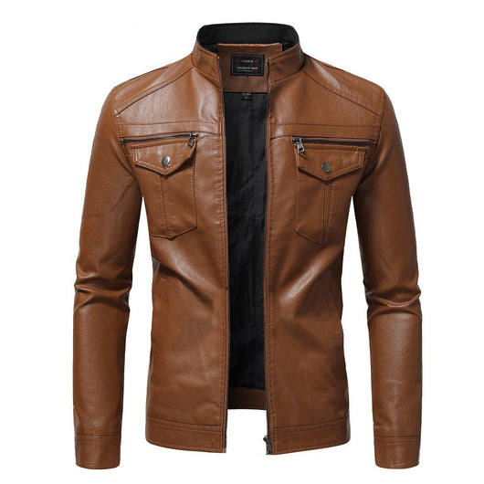 Chaqueta de Cuero con Cierre y Cuello Alto para Negocios y Motocicleta - Otoño e Invierno - Image 7
