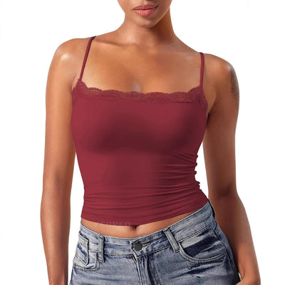 Camiseta Sexy de Encaje con Cuello Cuadrado sin Mangas - Image 2