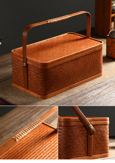Contenedor Hermético de Bambú Rectangular Doble Capa con Tapa - Caja Portátil para Alimentos y Té - Image 19