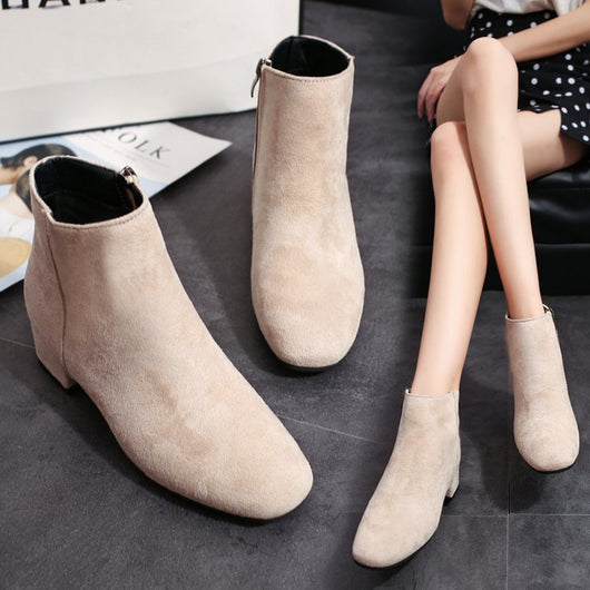Botas Cortas Martin Estilo Coreano Tacón Grueso Gamuza para Mujer - Image 6