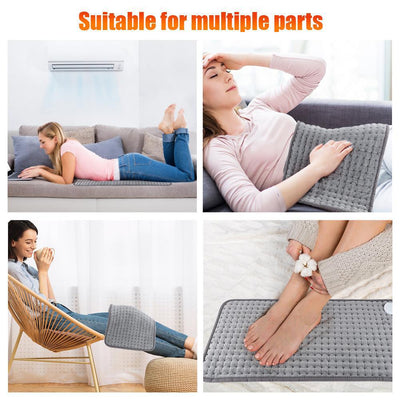 Gray quilted electric heating pad with a white wired controller and power plug, partially rolled up. - Image 13