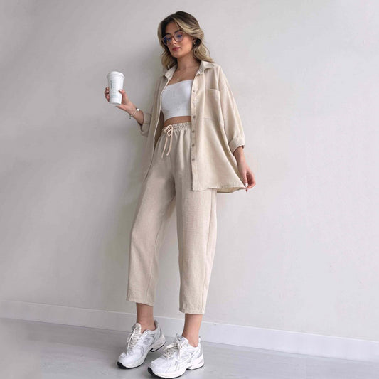 Conjunto Deportivo Mujer: Blusa Suelta Cropped + Pantalón Harem
