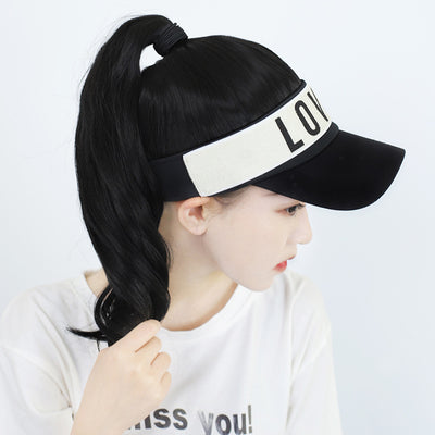 Peluca Larga Negra con Gorra de Béisbol Integrada - Estilo Red Net - Image 10