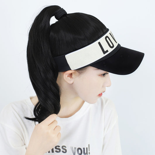 Peluca Larga Negra con Gorra de Béisbol Integrada - Estilo Red Net - Image 10