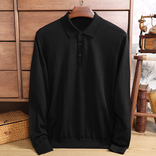 Polo de Lana Fina Merino para Hombre - Camisa de Manga Larga Elegante - Image 6