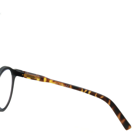 Round full-frame reading glasses with brown and clear striped pattern, featuring anti-blue light lenses. - Image 5
