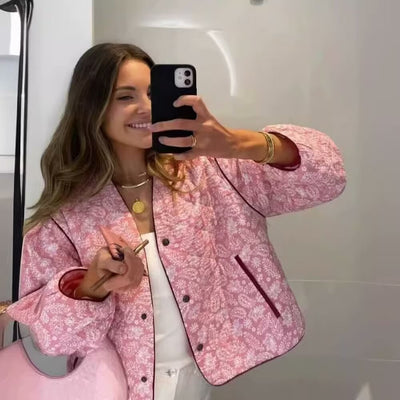 Chaqueta Casual para Mujer con Estampado y Escote en V - Estilo Europeo