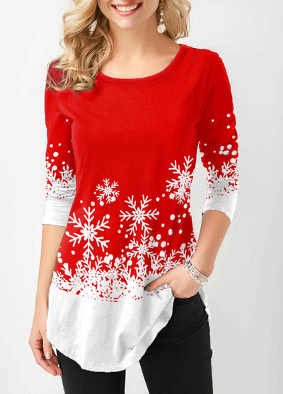 Camiseta Navideña Estampado Muñeco de Nieve Cuello Redondo Manga Larga - Image 7