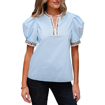 Blusa de Gasa con Cuello V y Mangas Abullonadas - Image 6
