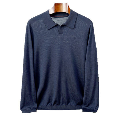 Suéter Polo de Lana Pura Fina Cuello Solapa para Hombre - Image 5