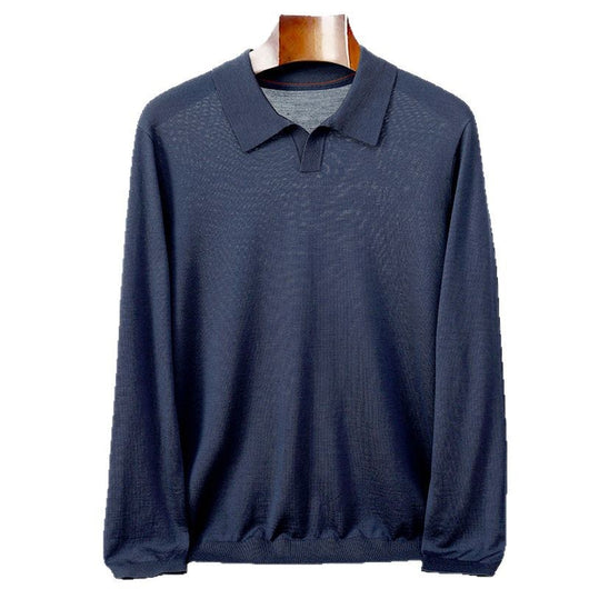 Suéter Polo de Lana Pura Fina Cuello Solapa para Hombre - Image 5