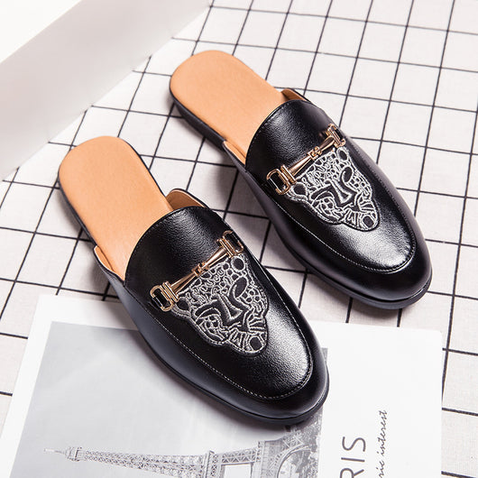 Pantuflas de Cuero Cerradas con Bordado - Zapatos Casuales de Moda para Hombre - Image 8